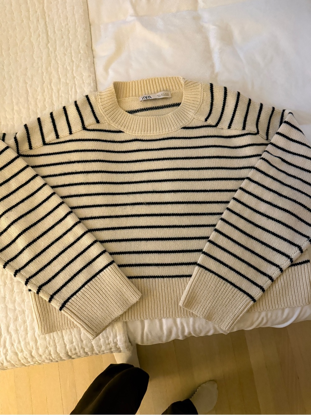 Zara Striped Boxy Crewneck Sweater